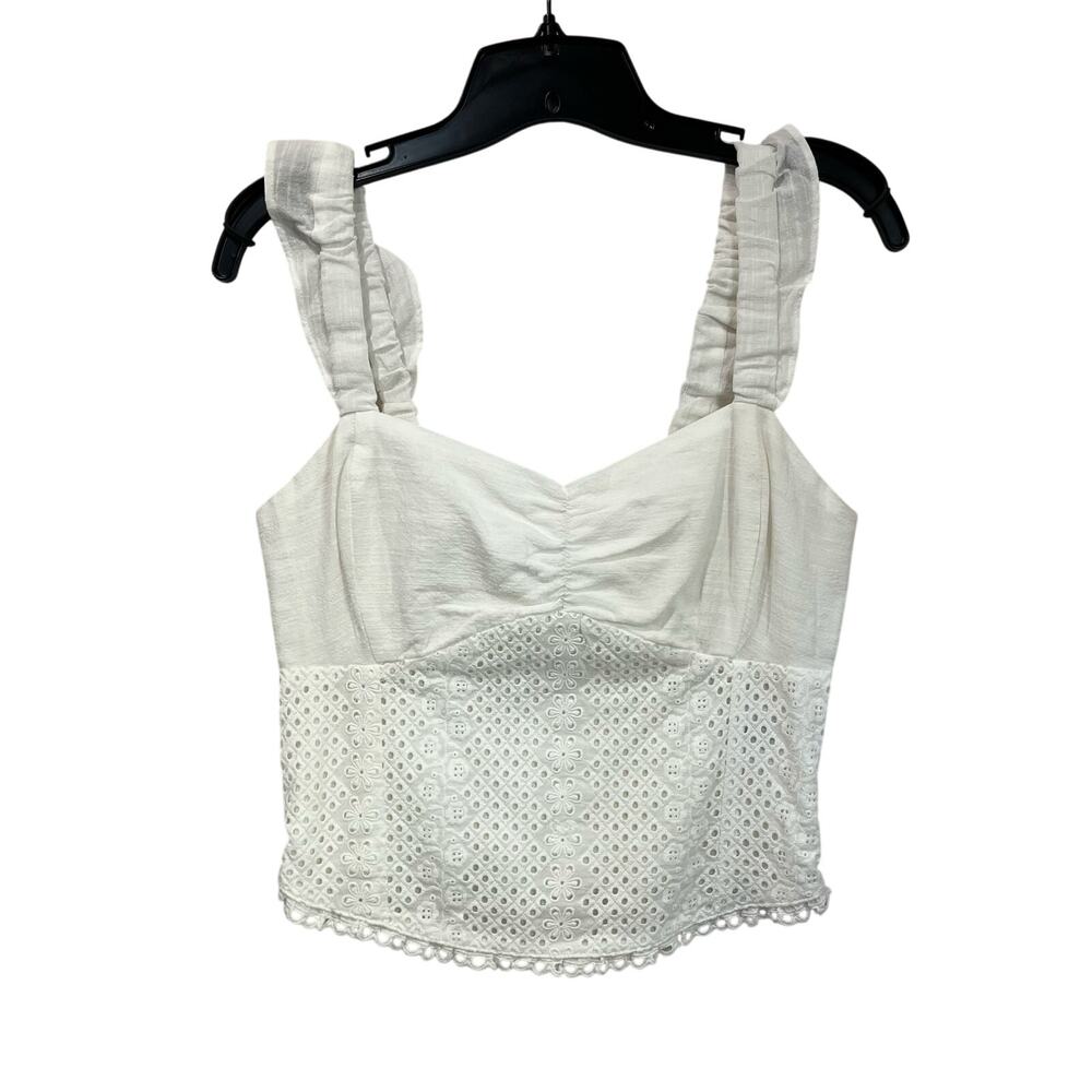 Heartloom Eyelet Ruffle Strap Top Size M White Cotton Blend Boho Feminine